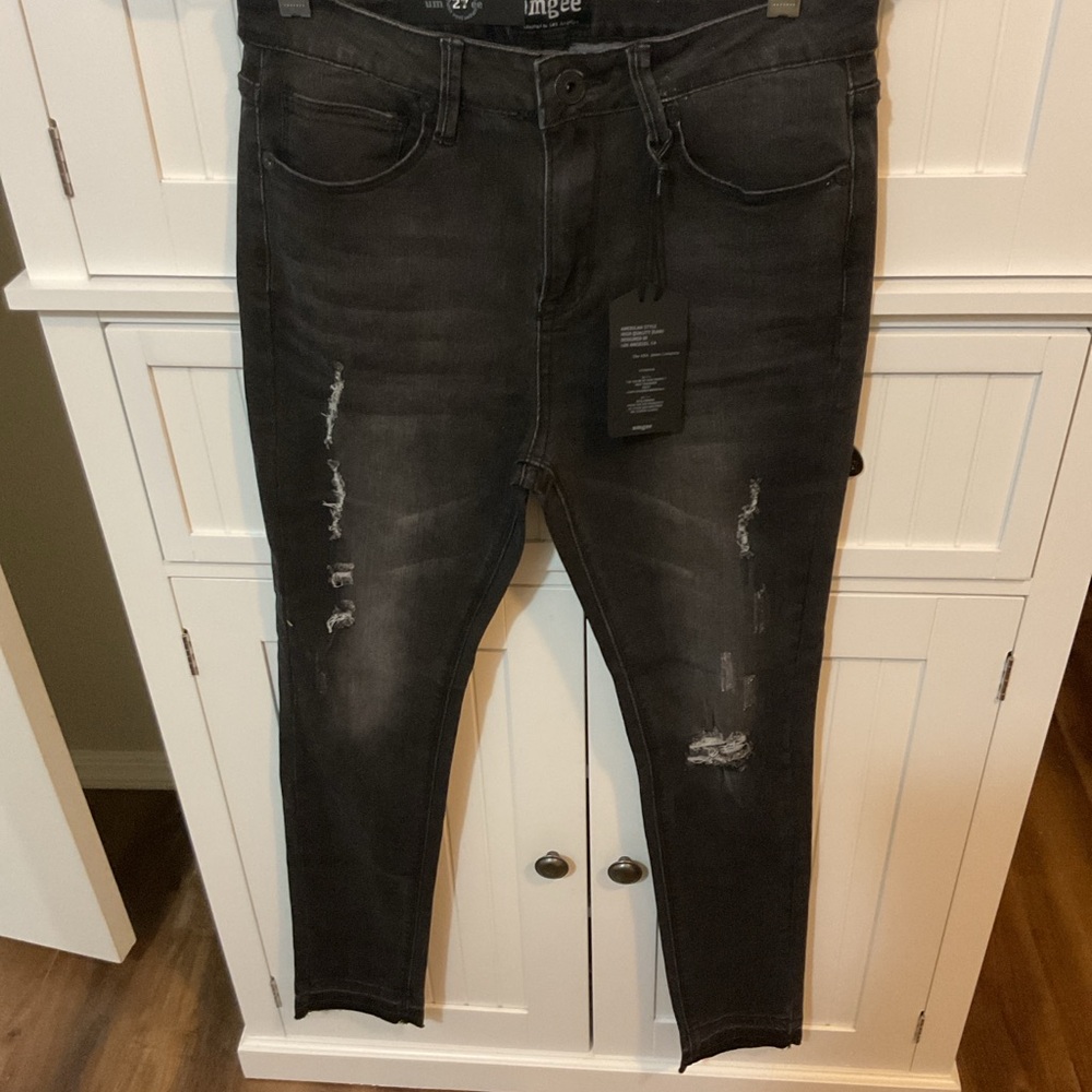 Baddie Grunge Umgee Charcoal Black Distressed  Skinny Jeans